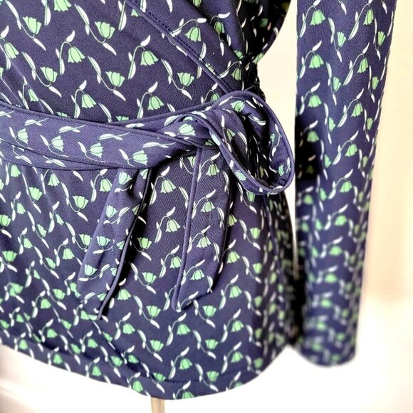 Ann Taylor Wrap Belted Top Navy/Green Women Size MP - Picture 4 of 8